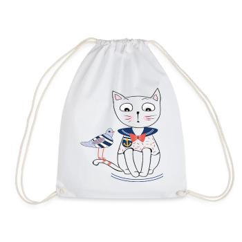 Katze und Möwe - Turnbeutel - Weiß - Vorne