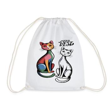 Katzenduo Pop Art  - Turnbeutel - Weiß - Vorne