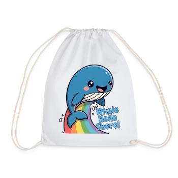 Rainbow Whale Hello There - Drawstring Bag - white - Front