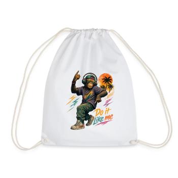Cool Hip-Hop Monkey with Headphones – Do It Like Me - Drawstring Bag - white - Front