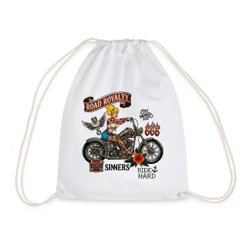 Road Royalty Biker Pin Up Motorcycle Tattoo Art - Drawstring Bag - white - Front