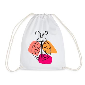 Hand Drawn One Line Ladybug - Drawstring Bag - white - Front
