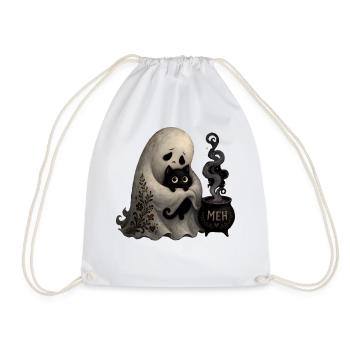 Ghost Cat Cauldron MEH T-Shirt Halloween - Drawstring Bag - white - Front