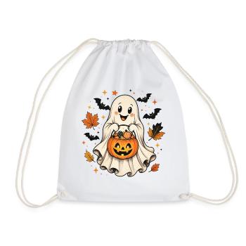 Little Ghost Autumn Foliage Mug Shirt Halloween - Drawstring Bag - white - Front
