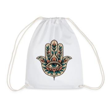 Blaue Blumen-Hamsa-Zentralauge, Hand von Fatima - Turnbeutel - Weiß - Vorne