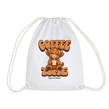 Süßes Hochlandrind Kaffee T-Shirt – Coffee Time - Turnbeutel - Weiß - Vorne