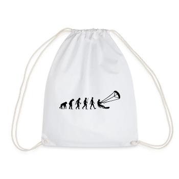 Evolution Silhouette Geschenk Kitesurfer Wellen - Turnbeutel - Weiß - Vorne