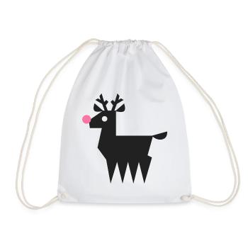 Renne Rudolf logo L noir avec nez rose fluo - Sac de sport léger - blanc - Devant