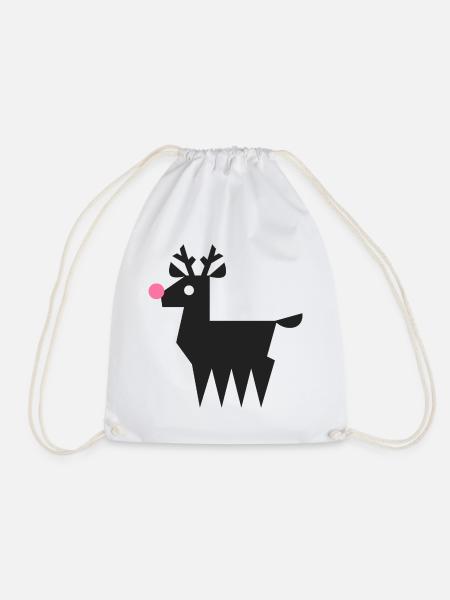 Rentier Rudolf Logo L schwarz mit neonpinker Nase - Turnbeutel - Weiß