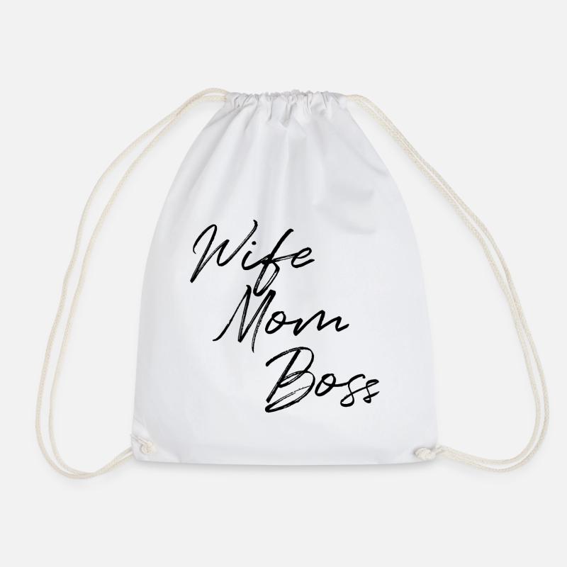 Wife Mom Boss - Drawstring Bag - white