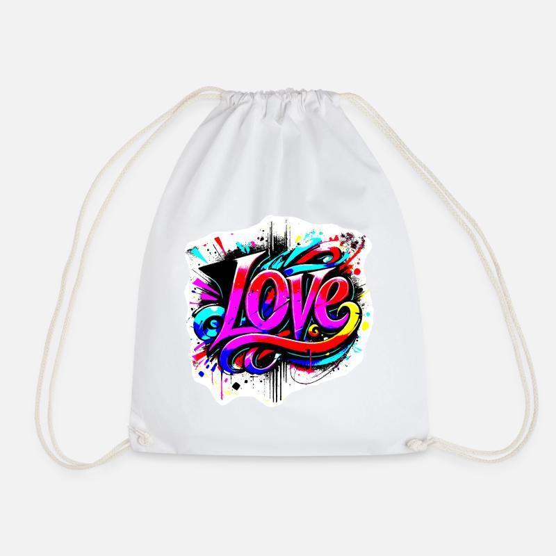 Love Graffiti Lettering - Drawstring Bag - white