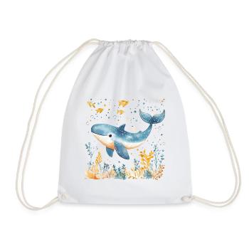 Whale Cute Cute Baby Kids Animal Blue Whale Watercolor - Drawstring Bag - white - Front