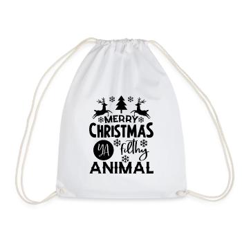 Merry christmas ya filthy animal gift Vegan - Drawstring Bag - white - Front