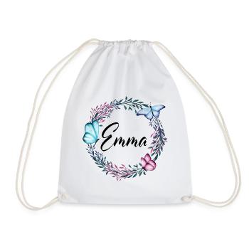 Emma, name, lettering, flower wreath, gift - Drawstring Bag - white - Front