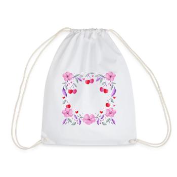 Couronne florale de fleurs de cerisier, cœurs, cerises - Sac de sport léger - blanc - Devant