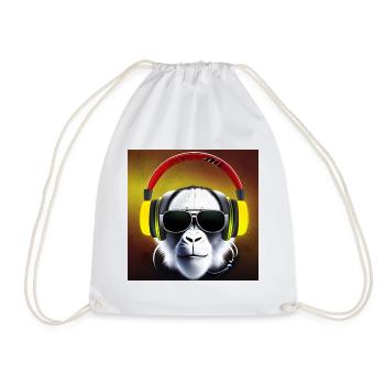 Monkey with headphones - Drawstring Bag - white - Front
