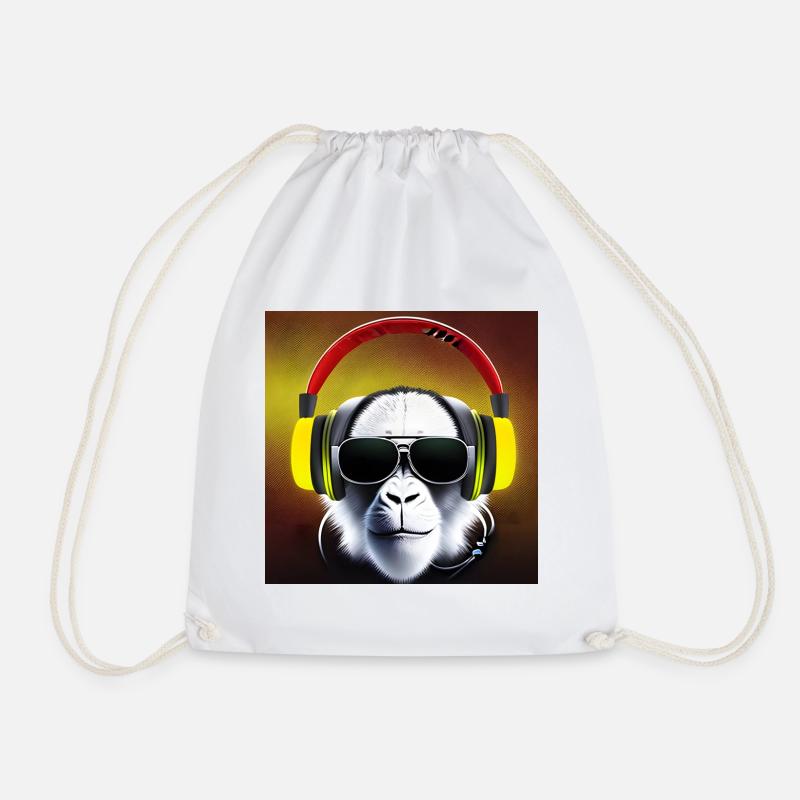 Monkey with headphones - Drawstring Bag - white