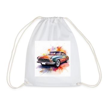 Vibrant Retro Classic Car in Watercolour - Drawstring Bag - white - Front