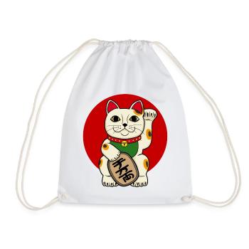 lucky cat - Drawstring Bag - white - Front