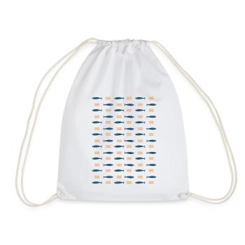 Minimalist Sardines and Waves Pattern for Summer - Drawstring Bag - white - Front