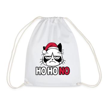 Grumpy Christmas Cat T-shirt - Ho Ho No - Drawstring Bag - white - Front
