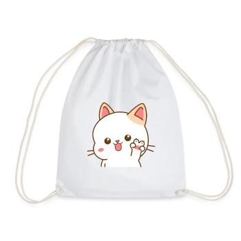 Chat kawaii faisant le signe V de paix - Sac de sport léger - blanc - Devant