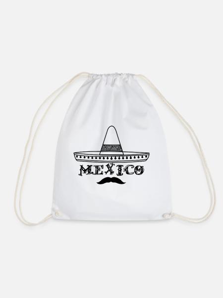 Mexico Hat and mustache - Drawstring Bag - white