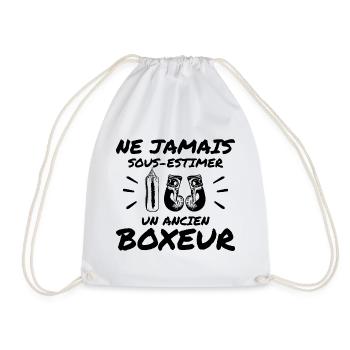 Never underestimate a former boxer with a sense of humor and sport - Drawstring Bag - white - Front