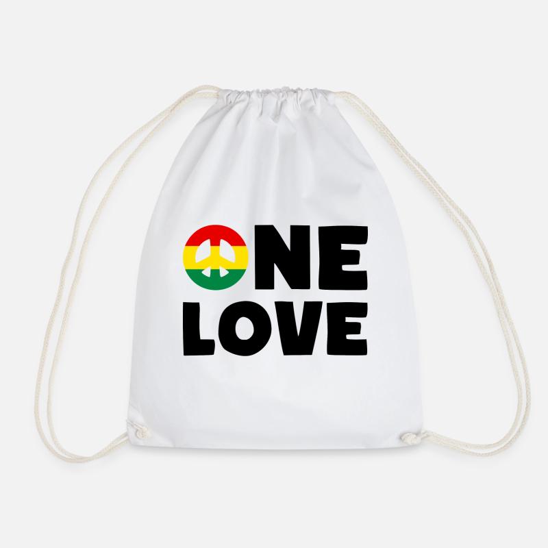 ONE LOVE Peace Jamaica Reggae Rastafari - Drawstring Bag - white