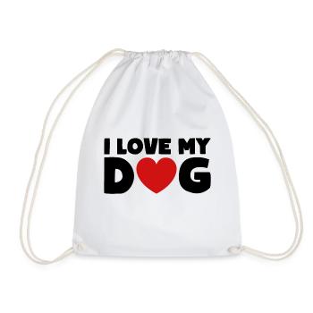 I Love My Dog Heart Love Dogs - Drawstring Bag - white - Front