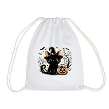 Cute black kitten witch halloween - Drawstring Bag - white - Front