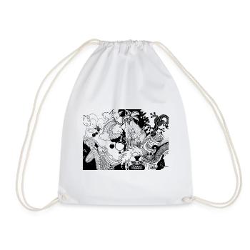 Black and white drawing - Drawstring Bag - white - Front