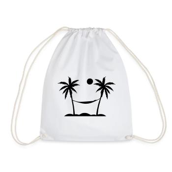palm trees, hammock, sun - Drawstring Bag - white - Front