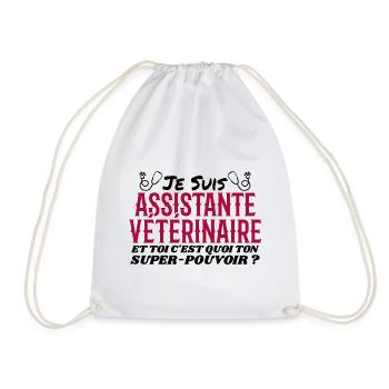 Assistant | Vet | Gift | Super power - Drawstring Bag - white - Front