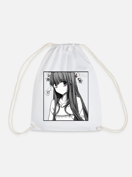 Zarte Blüten: Romantisches Anime-Mädchen mit Blume - Turnbeutel - Weiß