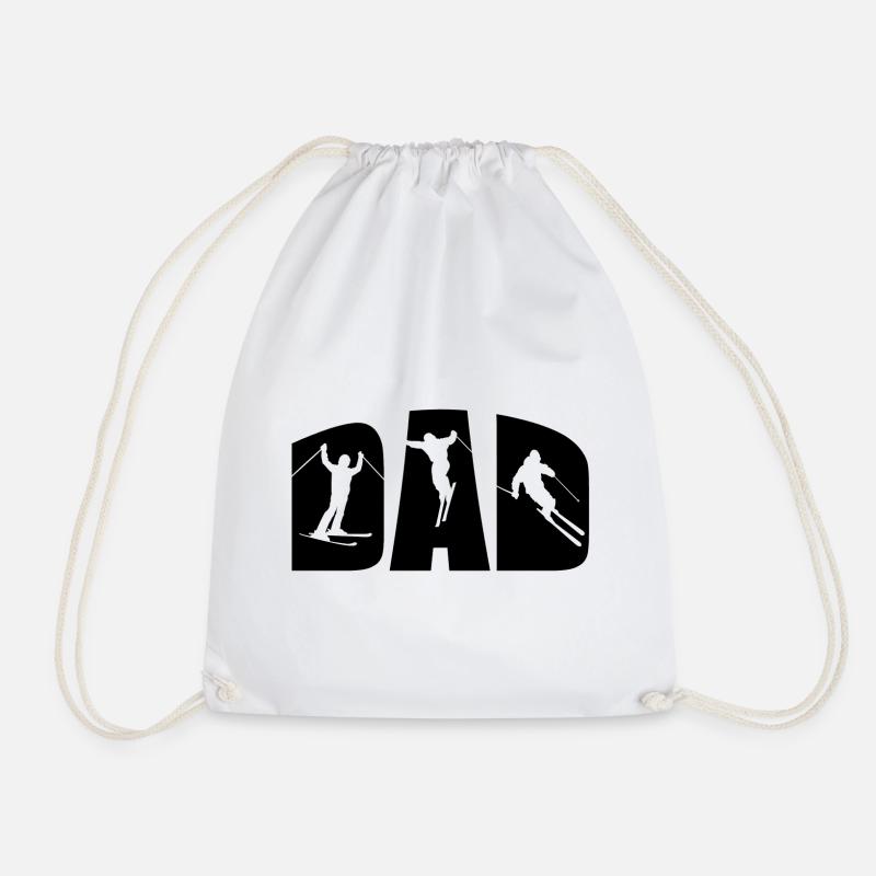 Skier Skiing Ski Papa Father - Drawstring Bag - white