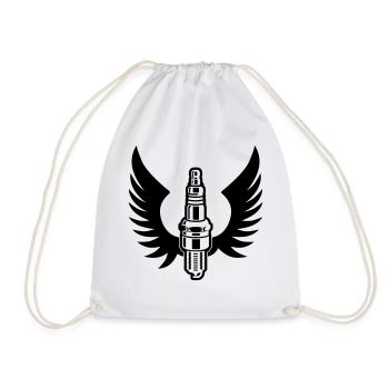 Spark plug with wings engine motorsport mechanic - Drawstring Bag - white - Front