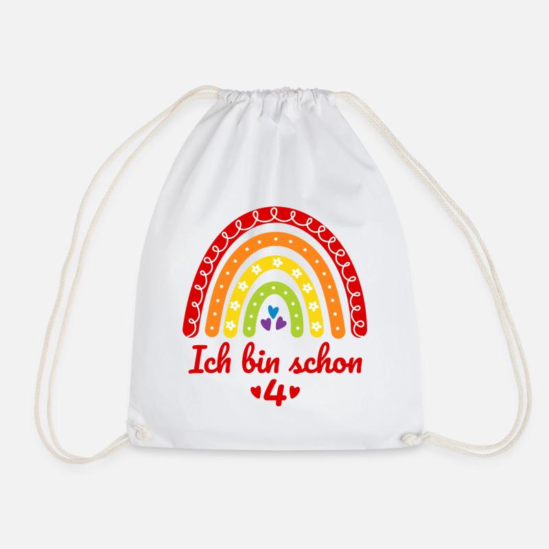 4. Geburtstag Mädchen Regenbogen Ich bin schon 4 - Turnbeutel - Weiß