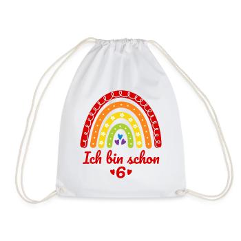 6. Geburtstag Mädchen Regenbogen Ich bin schon 6 - Turnbeutel - Weiß - Vorne