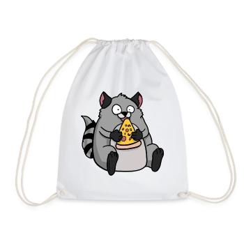 Fat Raccoon Eating Pizza Funny Comic Style - Drawstring Bag - white - Front