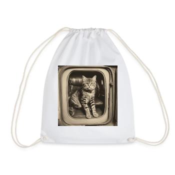 Chat / Animal / Photo / Sépia / Rétro / Vintage / DJ - Sac de sport léger - blanc - Devant