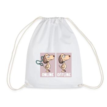 Online Offline Dog Funny Pictures Disconnected - Drawstring Bag - white - Front
