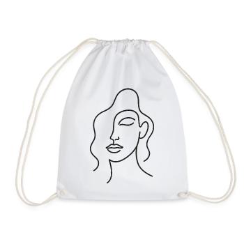 Woman Face One Line Art – Minimalist Motif - Drawstring Bag - white - Front