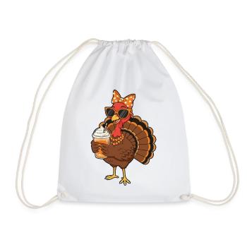 Turkey Coffee Lover Funny Thanksgiving Vibe - Drawstring Bag - white - Front