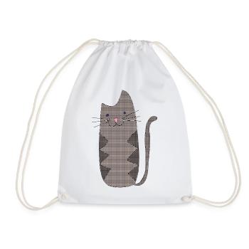 Zigzag Cat Gray Geometric - Drawstring Bag - white - Front