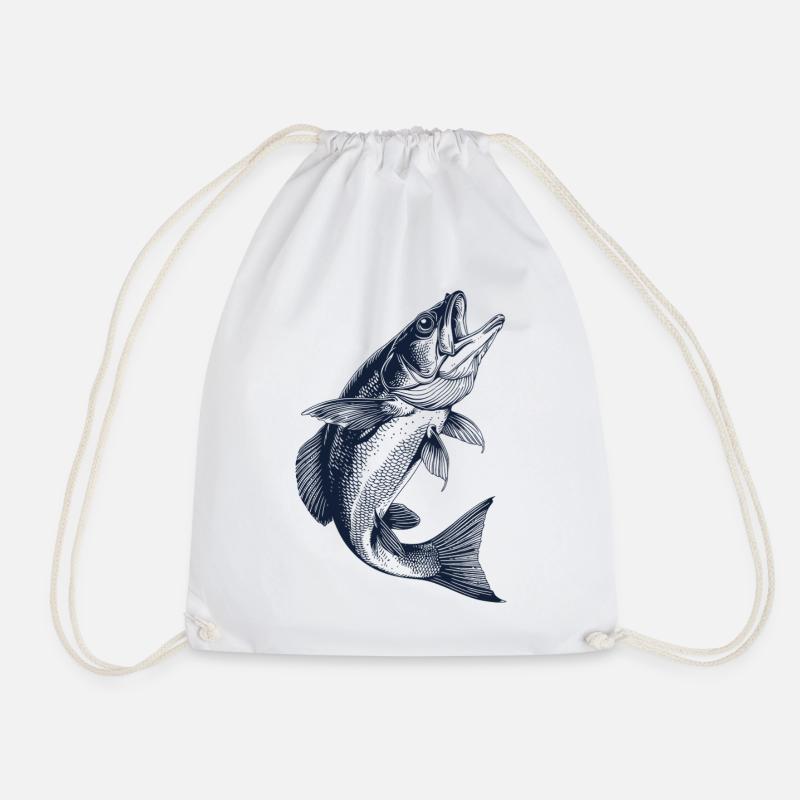 Jumping Perch | Vintage Angler Motif - Drawstring Bag - white