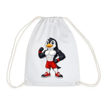Muscle Penguin Bodybuilder Fitness Training Biceps - Drawstring Bag - white - Front