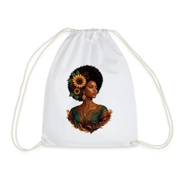 Afro Woman Sunflower Crown - Drawstring Bag - white - Front