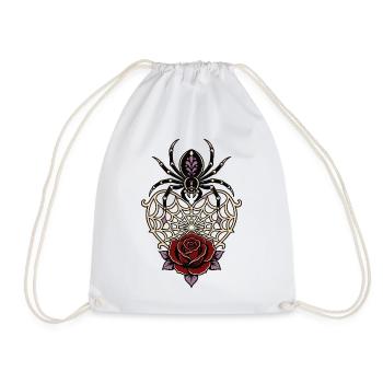 Black Widow Spiderweb Heart Rose - Drawstring Bag - white - Front
