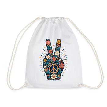 Floral Peace Sign Floral Style - Drawstring Bag - white - Front